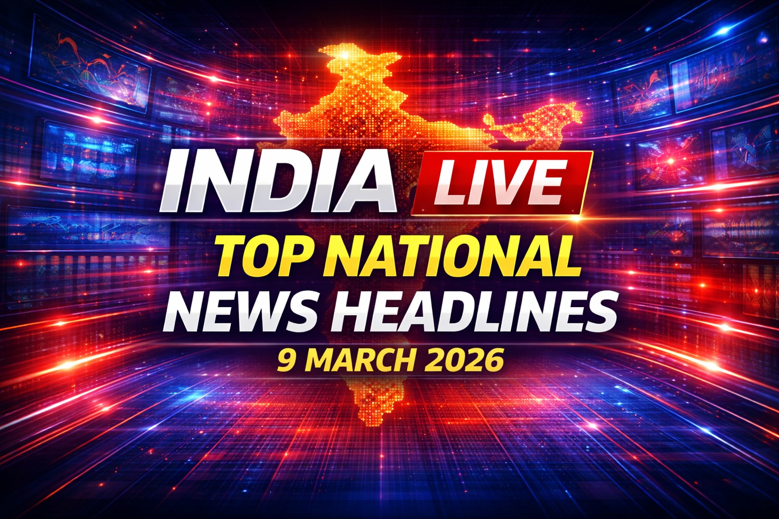 Top 20 trending news headlines in India today 9 March 2026 national updates infographic